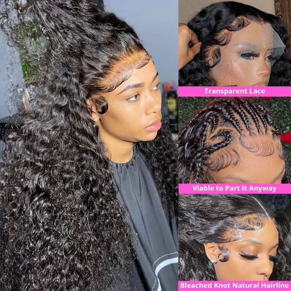 Deep Wave Transparent 13x4 13x6 Lace Frontal Human Hair Wigs