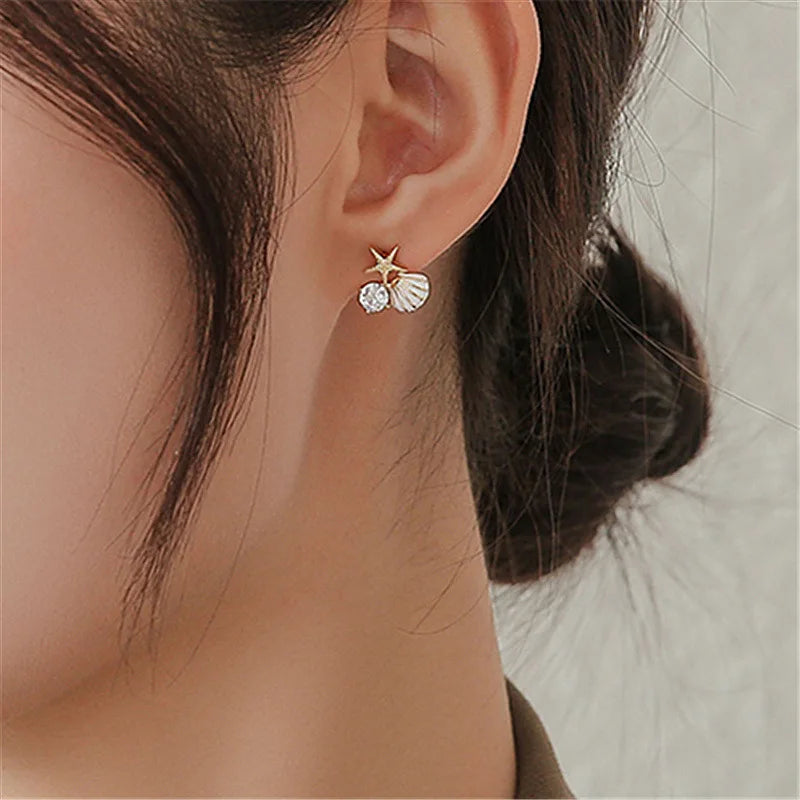 White Pink Shell Starfish Stud Quality Earrings for Women
