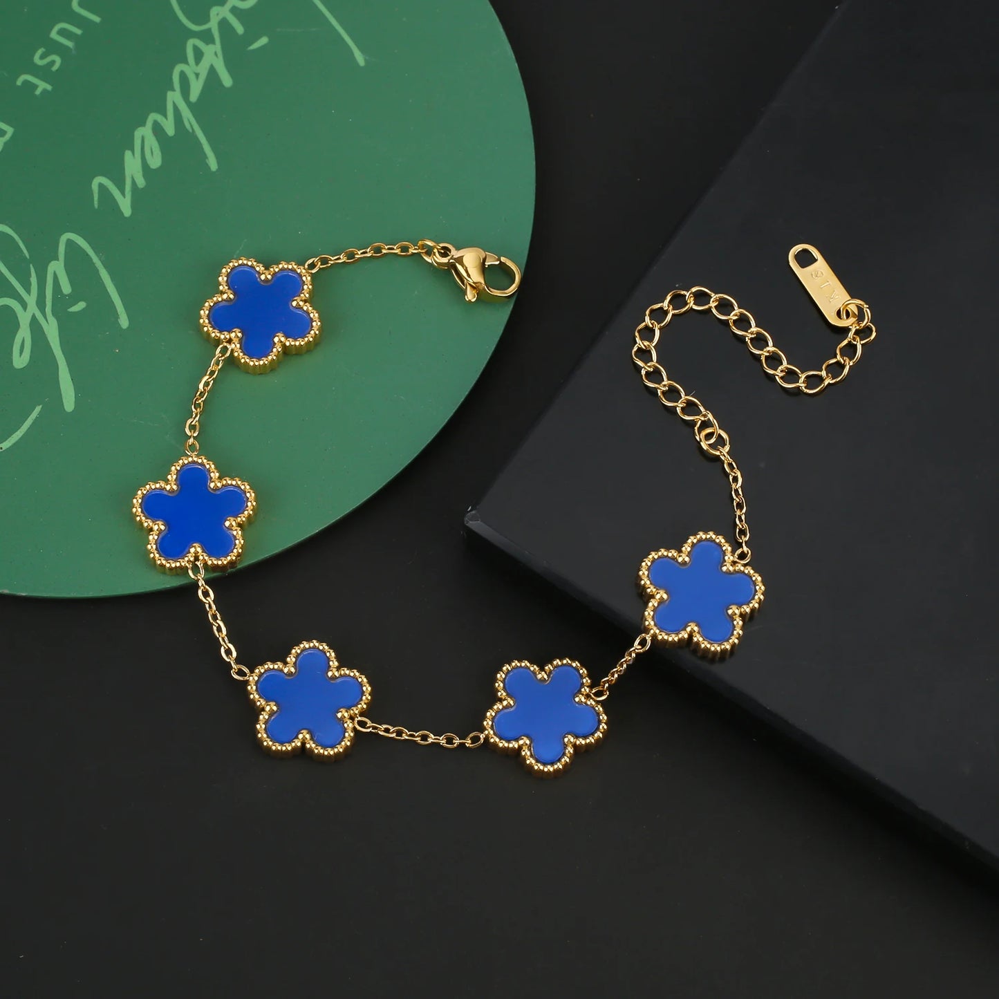 Stainless Steel Five Leaf Flower Clover Jewelry Set-Necklace, Bracelet, Earrings SET