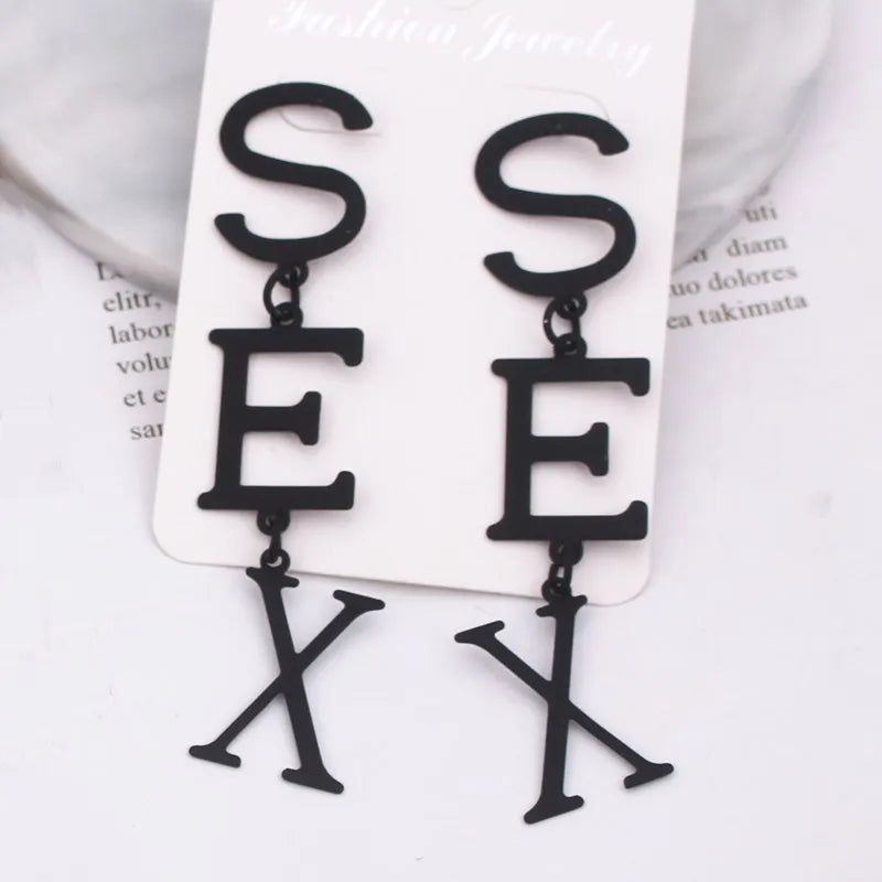 SEX Shape Dangle Earrings for Drop Earrings in Golden Silver  Black Red Green Color Jewelry
