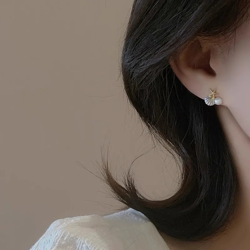 White Pink Shell Starfish Stud Quality Earrings for Women