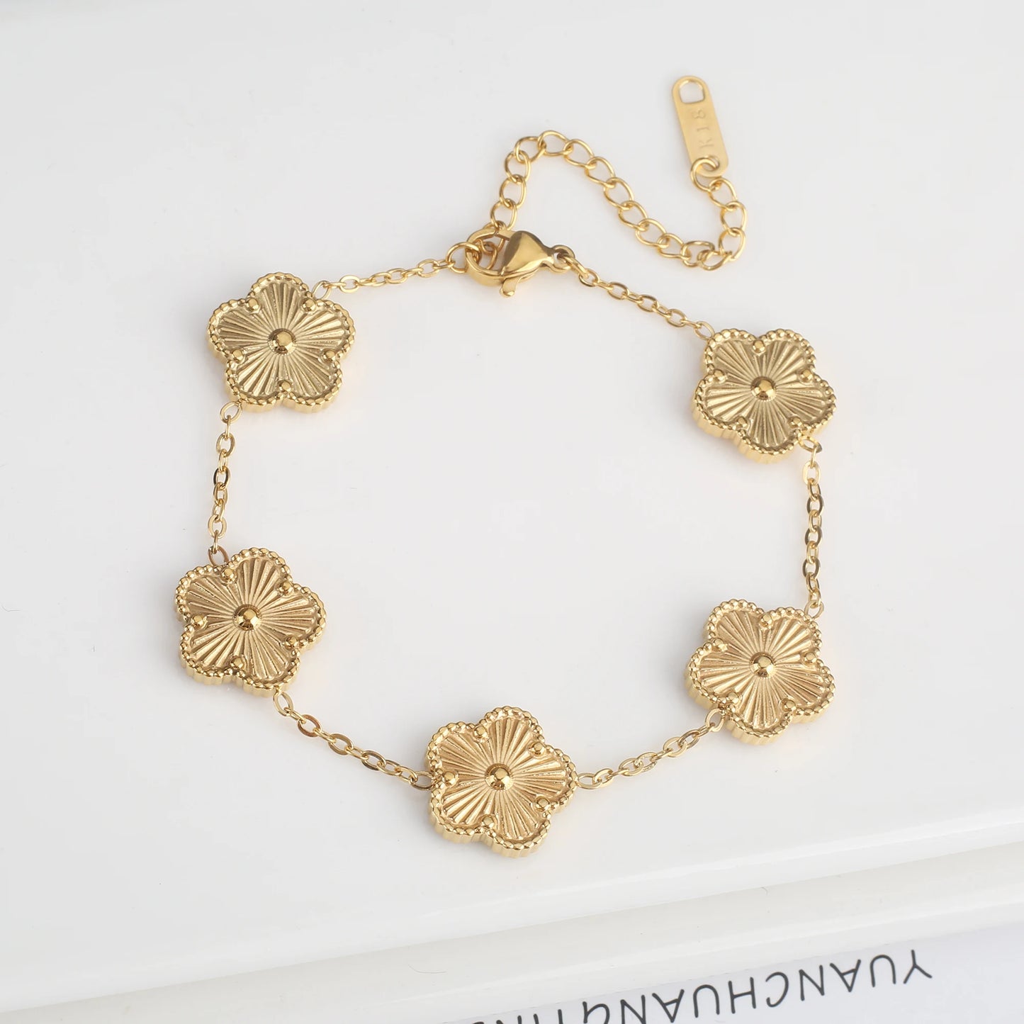 Stainless Steel Five Leaf Flower Clover Jewelry Set-Necklace, Bracelet, Earrings SET