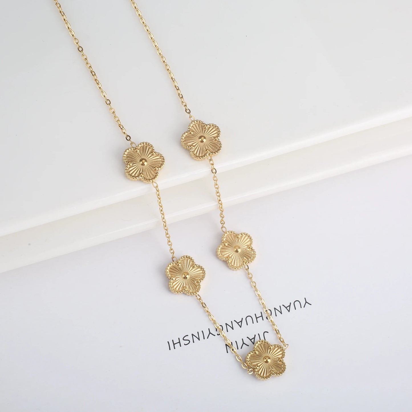 Stainless Steel Five Leaf Flower Clover Jewelry Set-Necklace, Bracelet, Earrings SET