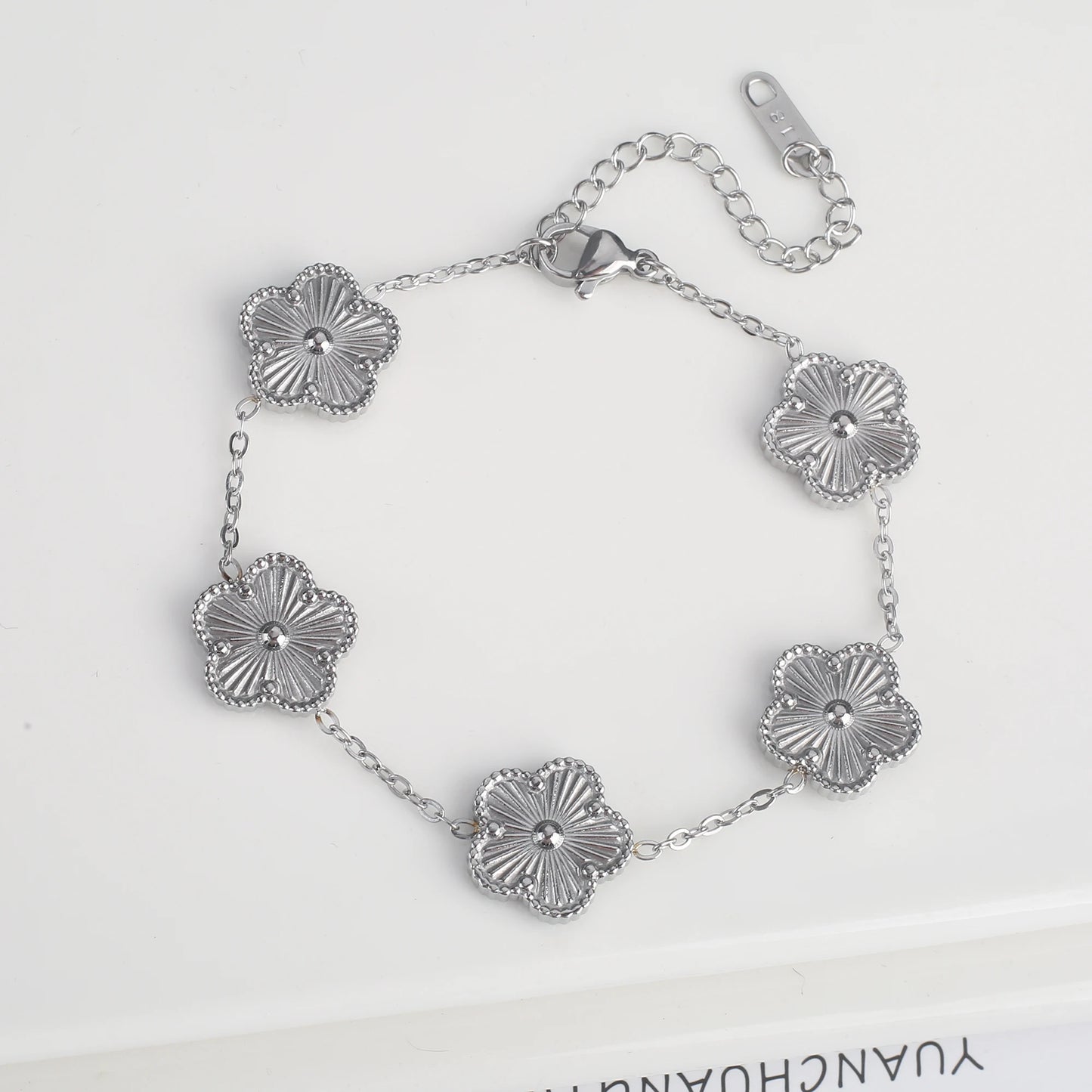 Stainless Steel Five Leaf Flower Clover Jewelry Set-Necklace, Bracelet, Earrings SET
