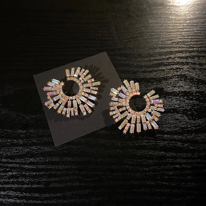 Trendy Crystal Earrings Large Hoop Earrings