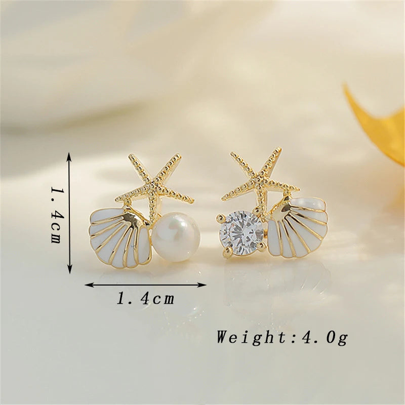 White Pink Shell Starfish Stud Quality Earrings for Women