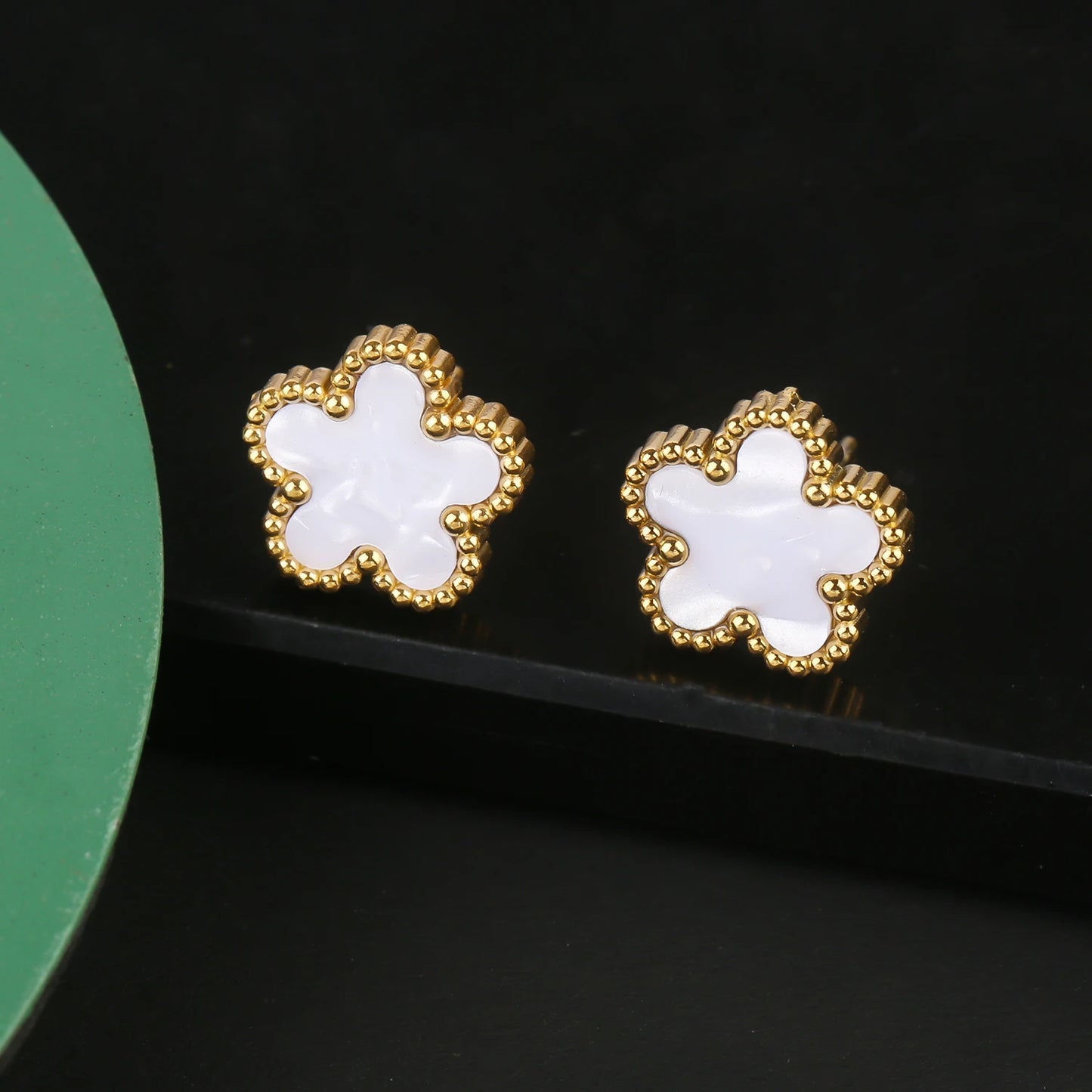 Stainless Steel Five Leaf Flower Clover Jewelry Set-Necklace, Bracelet, Earrings SET