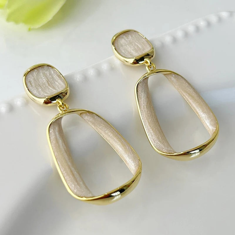 Wine White Square Dangle Drop Earrings for Women