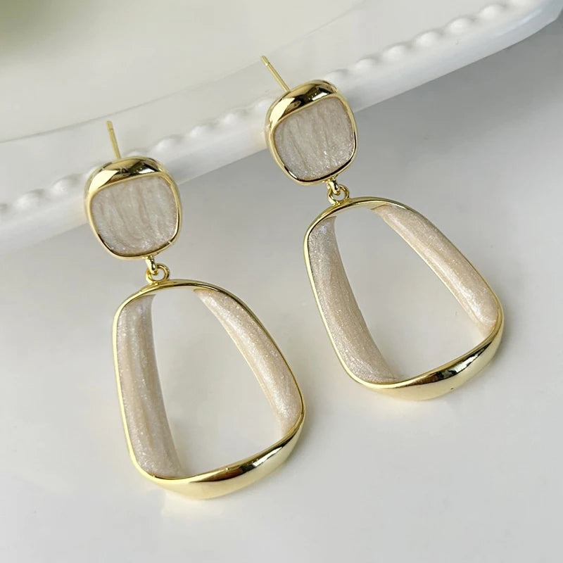 Wine White Square Dangle Drop Earrings for Women