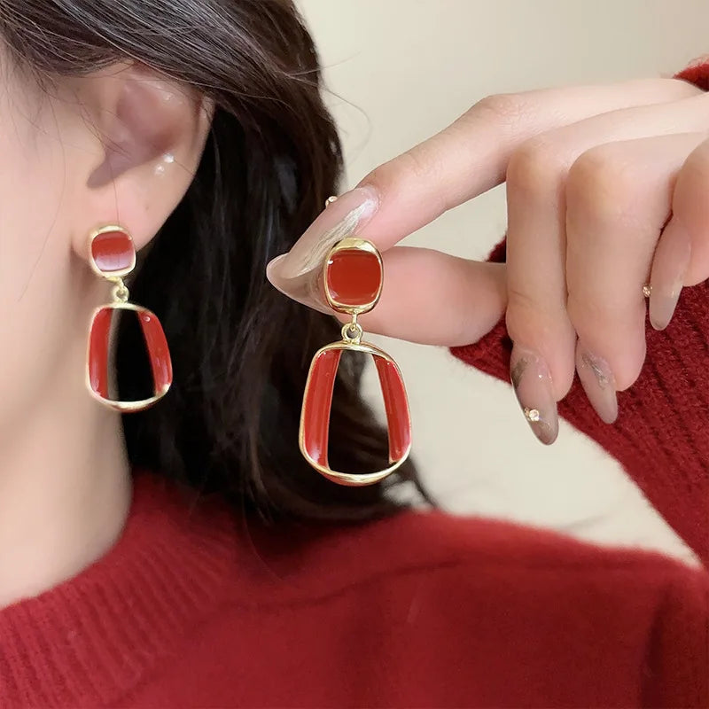 Wine White Square Dangle Drop Earrings for Women