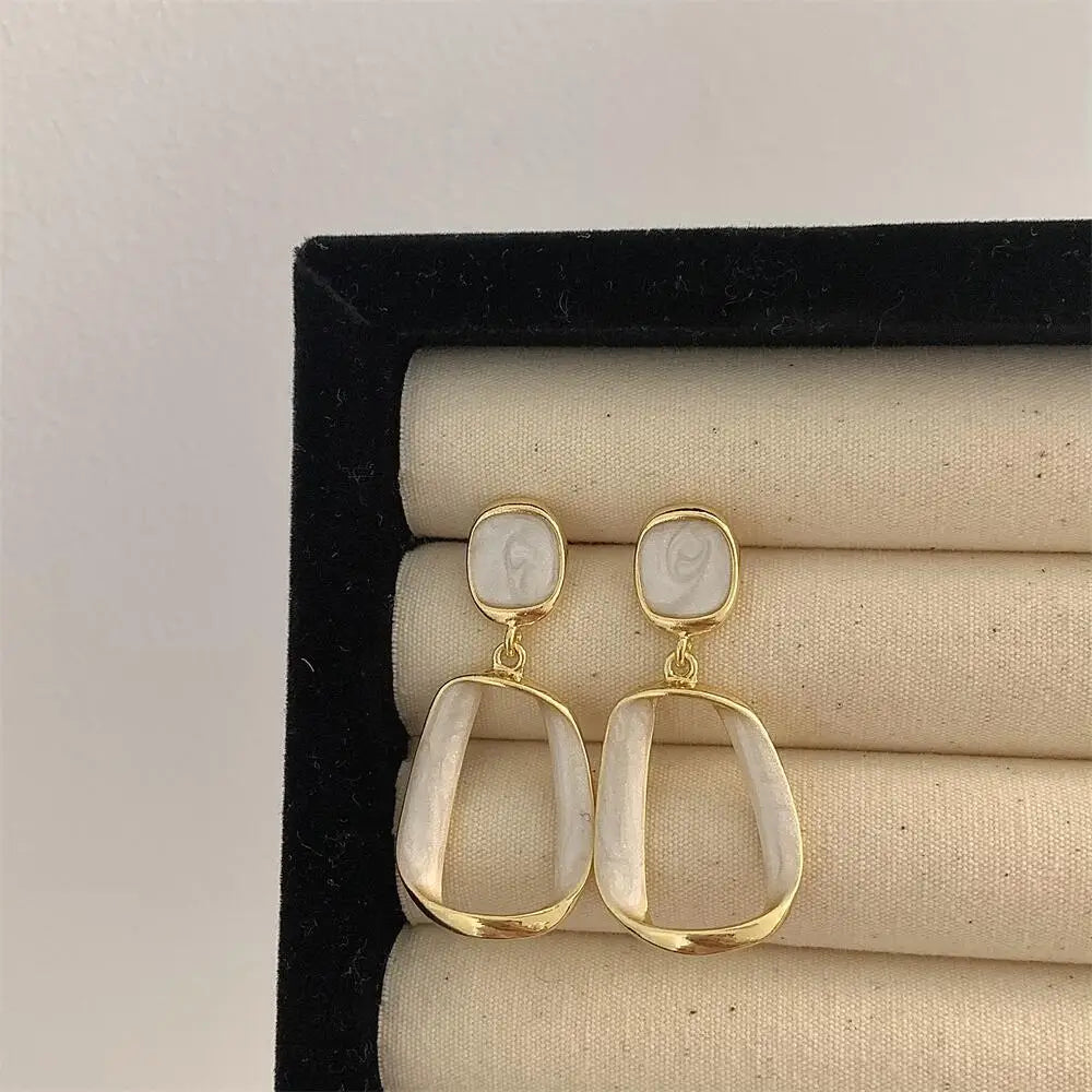 Wine White Square Dangle Drop Earrings for Women