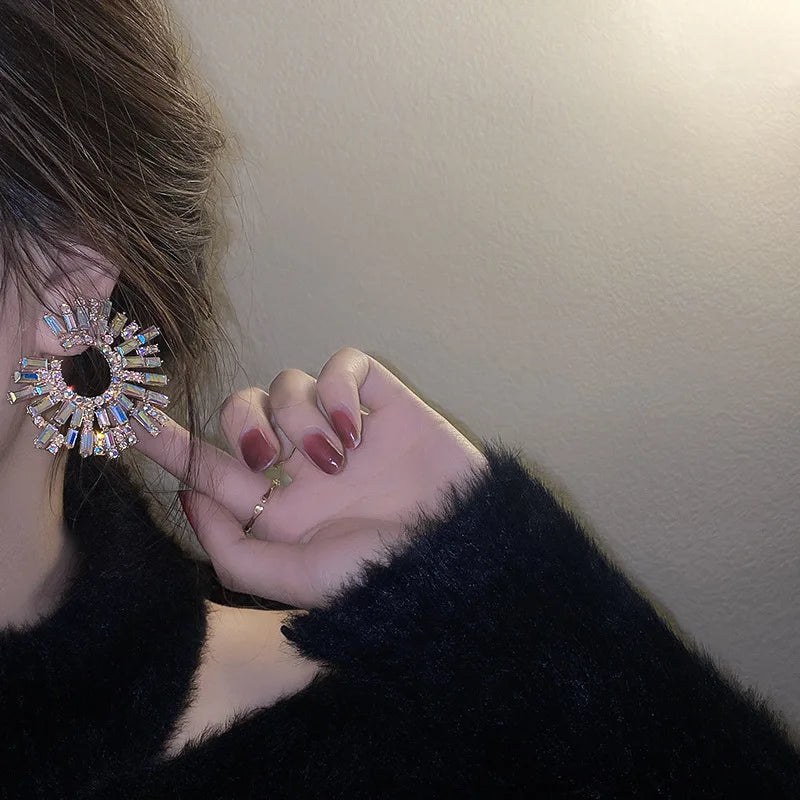 Trendy Crystal Earrings Large Hoop Earrings