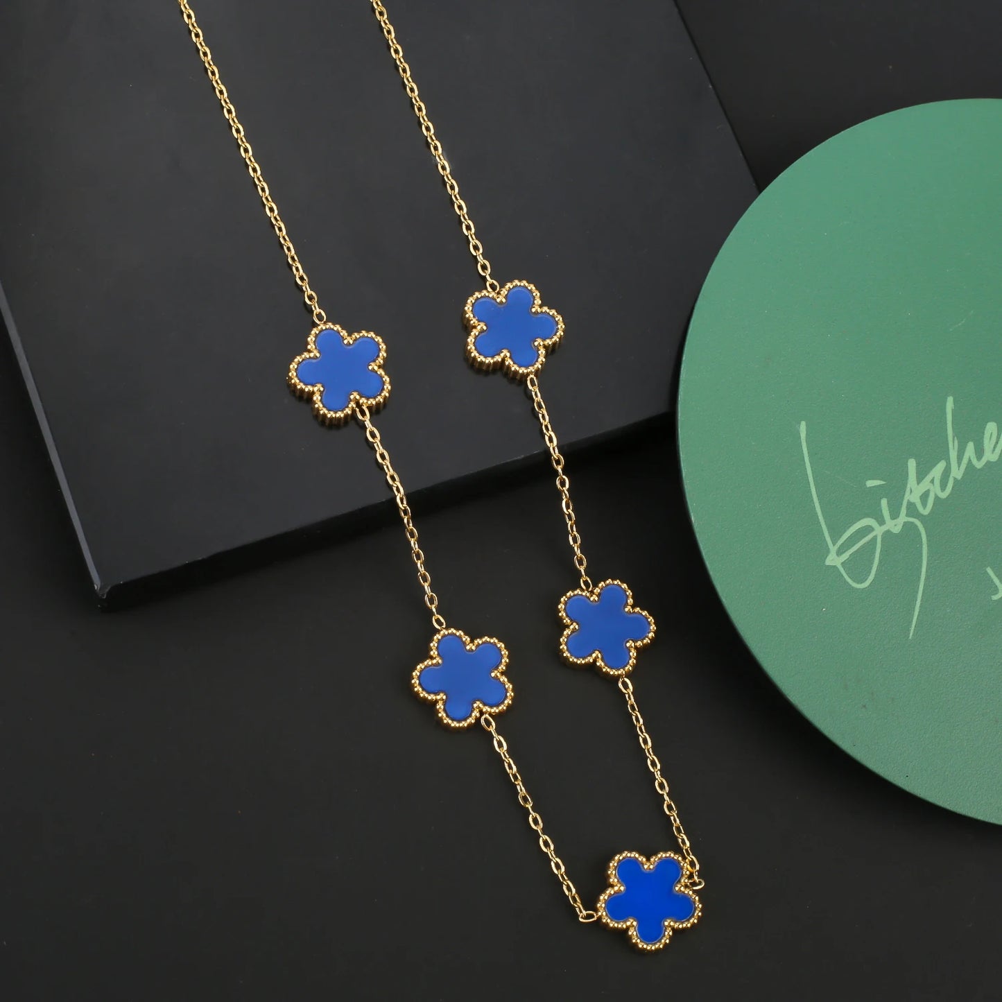 Stainless Steel Five Leaf Flower Clover Jewelry Set-Necklace, Bracelet, Earrings SET