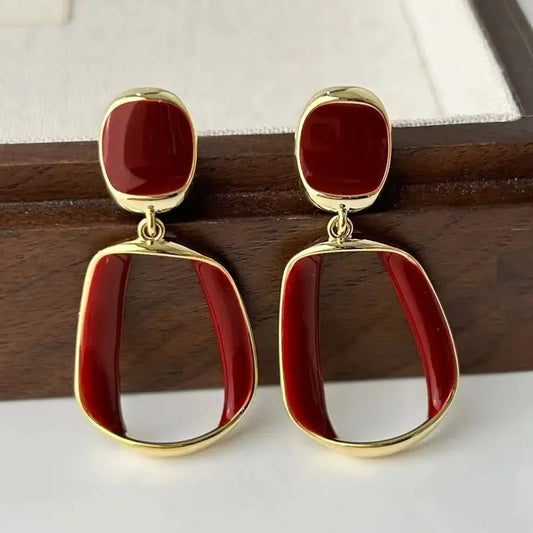 Wine White Square Dangle Drop Earrings for Women