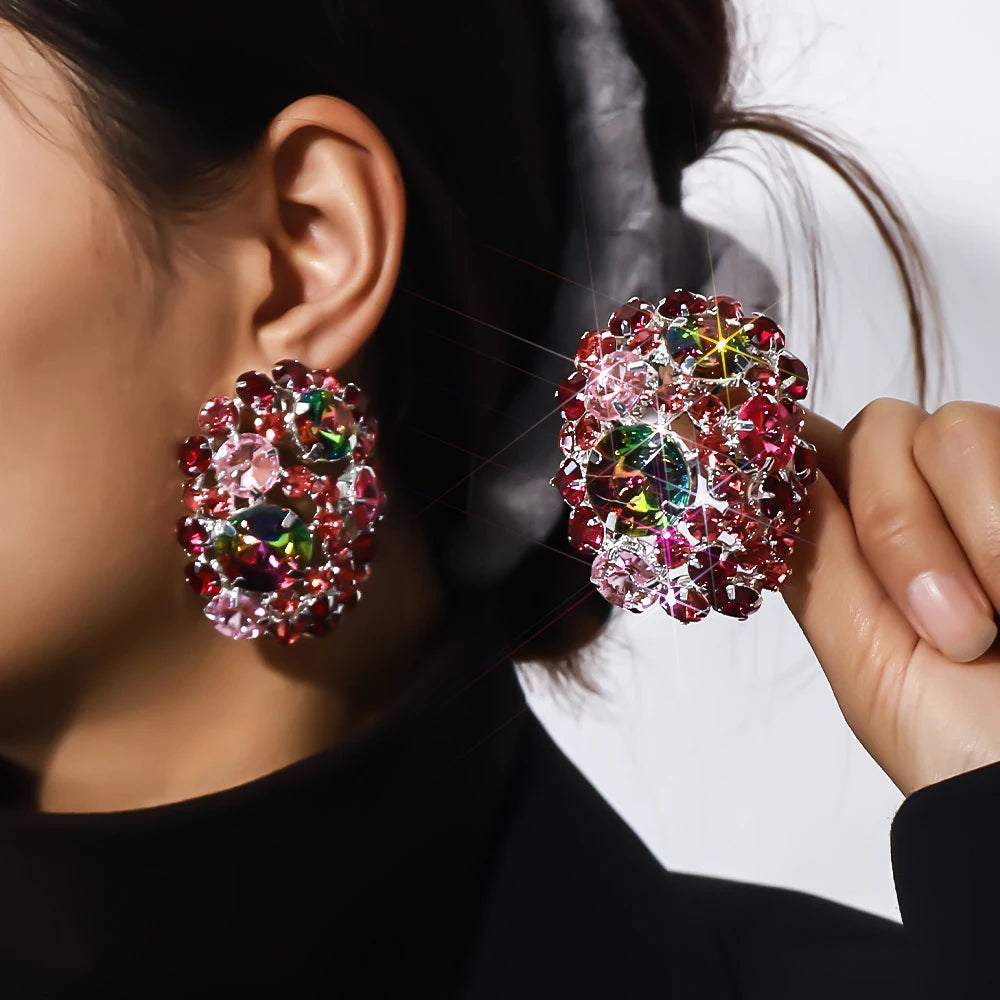 Trendy Geometric Round Boho Rhinestone Ball Earrings Jewelry for Women/Girls