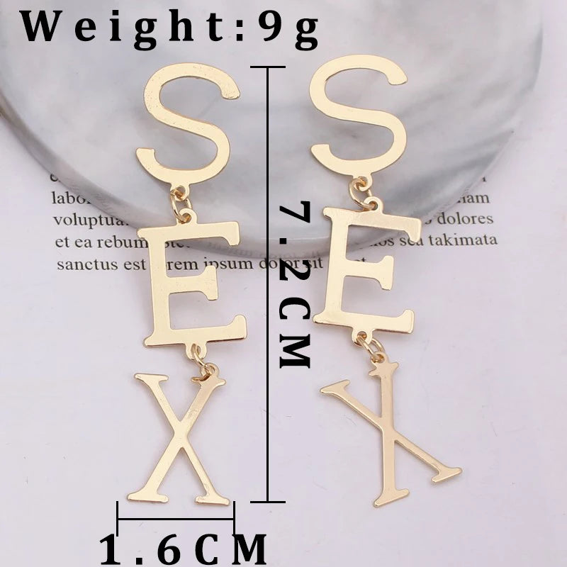 SEX Shape Dangle Earrings for Drop Earrings in Golden Silver  Black Red Green Color Jewelry