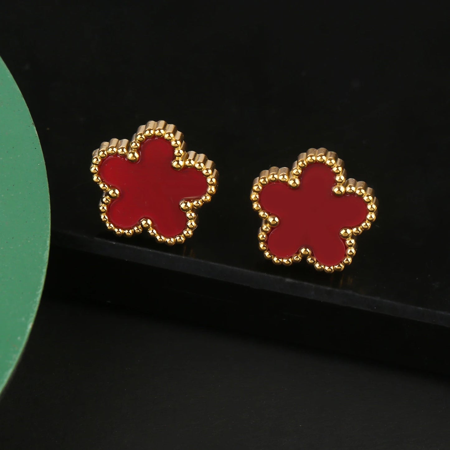 Stainless Steel Five Leaf Flower Clover Jewelry Set-Necklace, Bracelet, Earrings SET