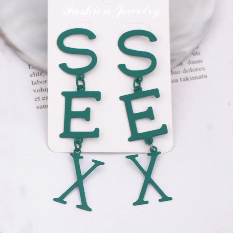 SEX Shape Dangle Earrings for Drop Earrings in Golden Silver  Black Red Green Color Jewelry