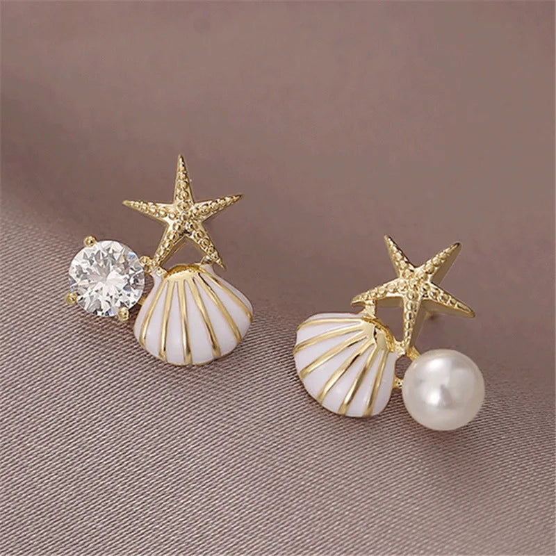 White Pink Shell Starfish Stud Quality Earrings for Women
