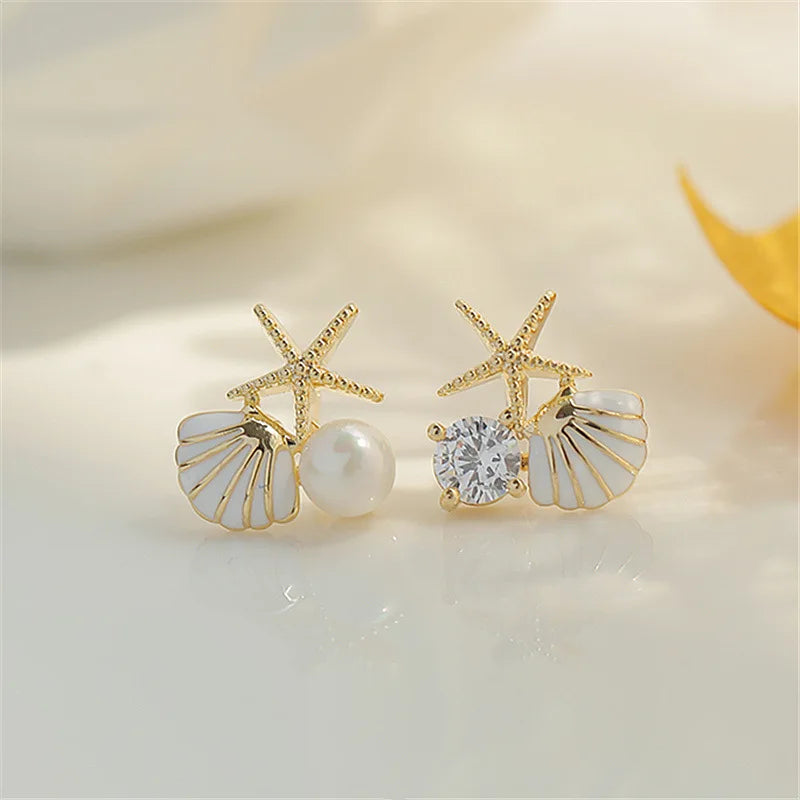 White Pink Shell Starfish Stud Quality Earrings for Women