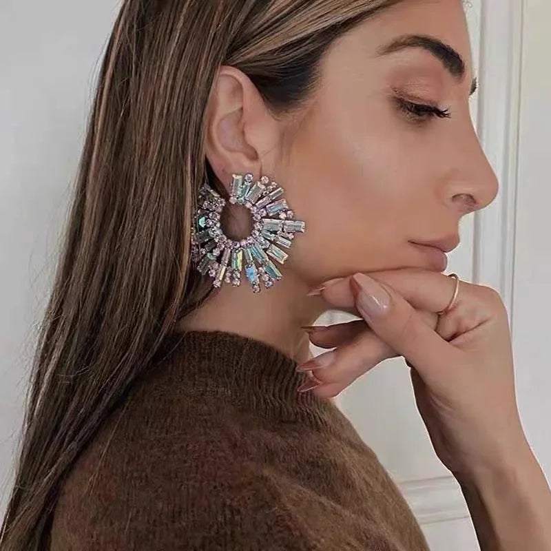 Trendy Crystal Earrings Large Hoop Earrings