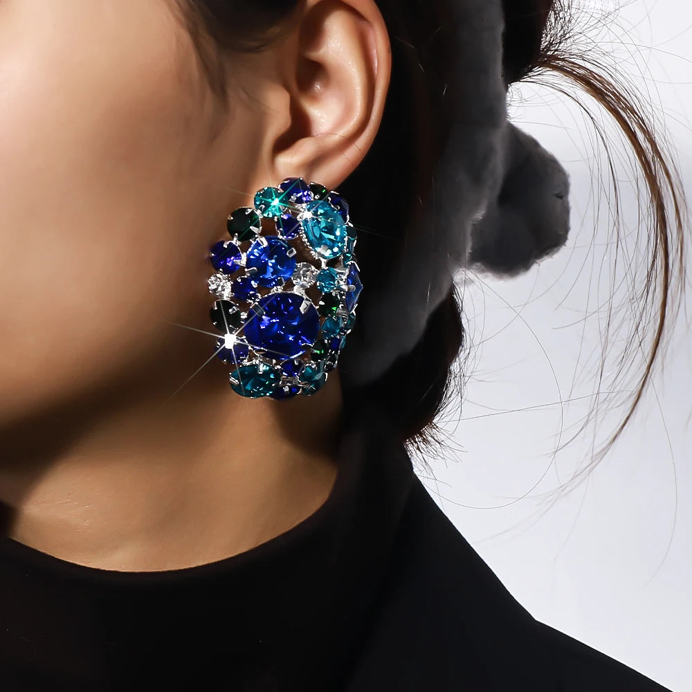 Trendy Geometric Round Boho Rhinestone Ball Earrings Jewelry for Women/Girls