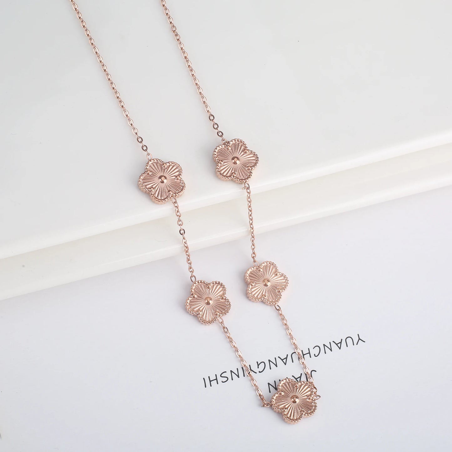 Stainless Steel Five Leaf Flower Clover Jewelry Set-Necklace, Bracelet, Earrings SET
