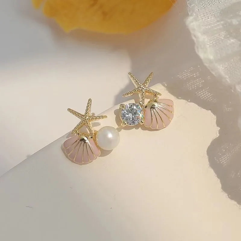 White Pink Shell Starfish Stud Quality Earrings for Women