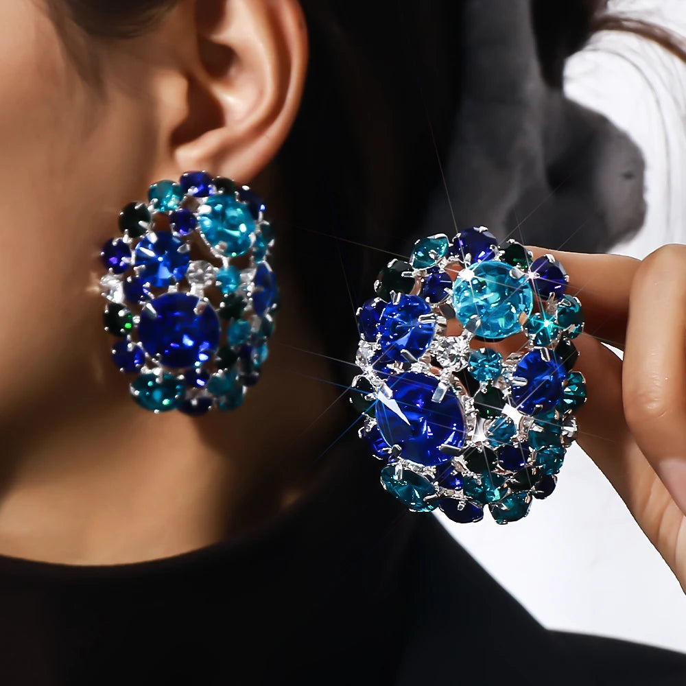 Trendy Geometric Round Boho Rhinestone Ball Earrings Jewelry for Women/Girls