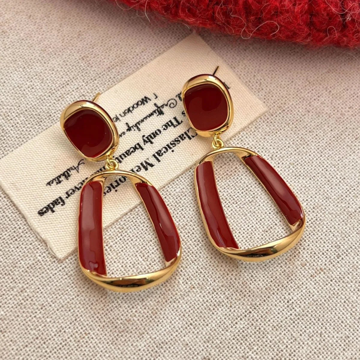 Wine White Square Dangle Drop Earrings for Women
