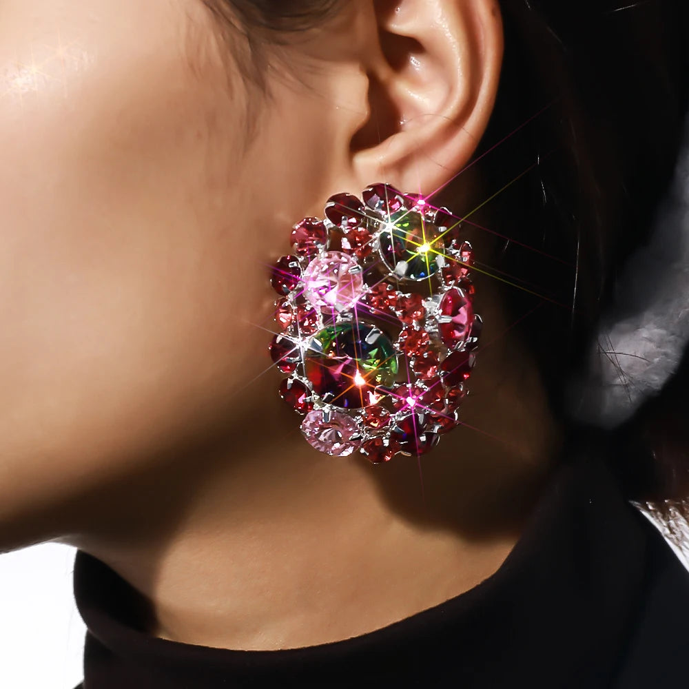 Trendy Geometric Round Boho Rhinestone Ball Earrings Jewelry for Women/Girls