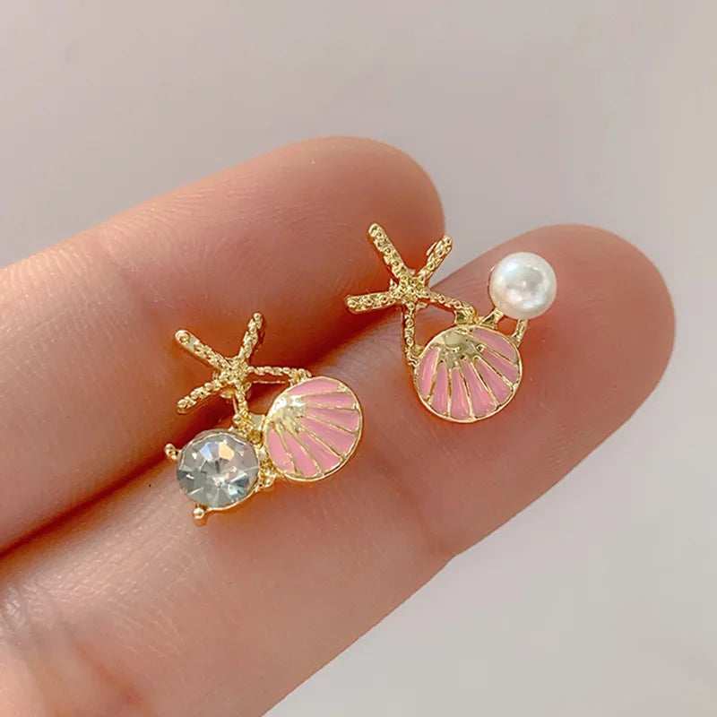 White Pink Shell Starfish Stud Quality Earrings for Women