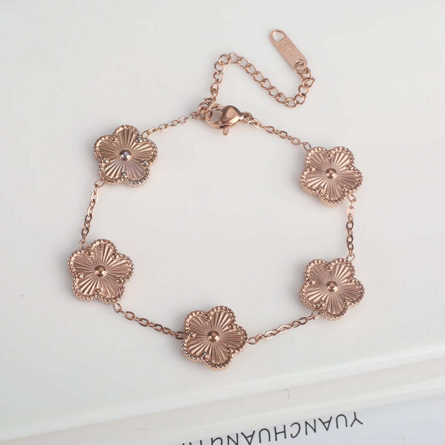 Stainless Steel Five Leaf Flower Clover Jewelry Set-Necklace, Bracelet, Earrings SET