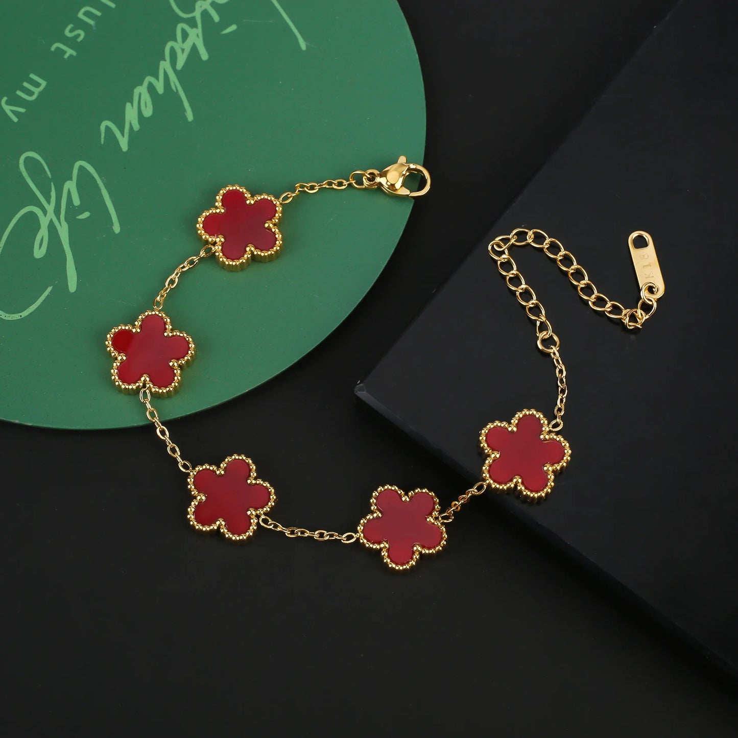 Stainless Steel Five Leaf Flower Clover Jewelry Set-Necklace, Bracelet, Earrings SET
