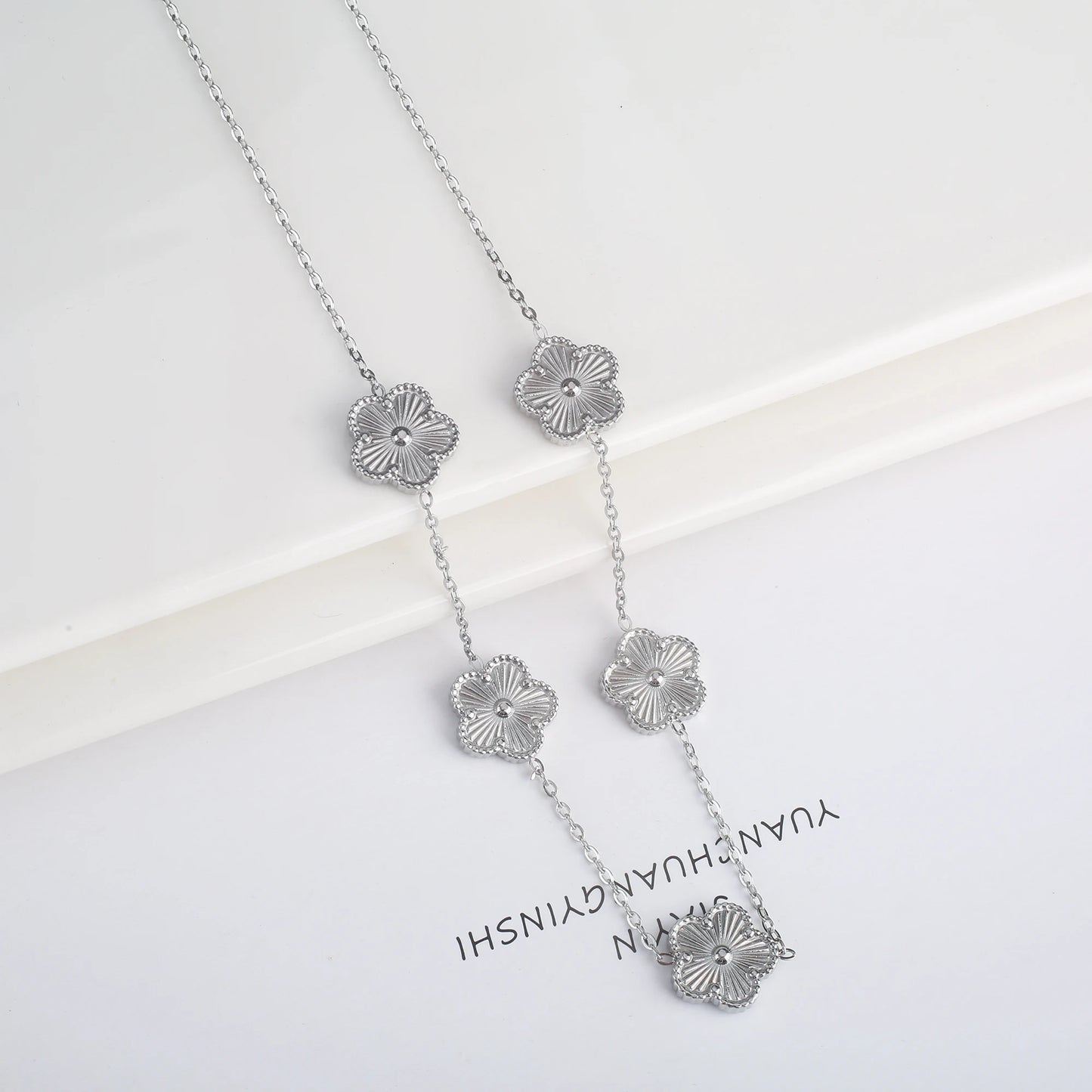 Stainless Steel Five Leaf Flower Clover Jewelry Set-Necklace, Bracelet, Earrings SET