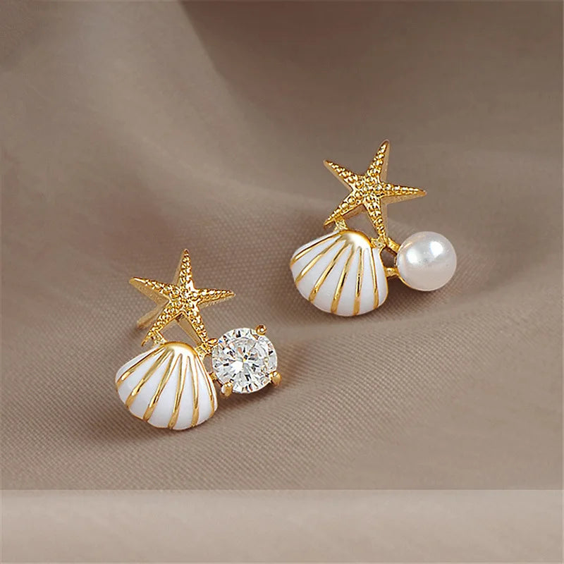 White Pink Shell Starfish Stud Quality Earrings for Women