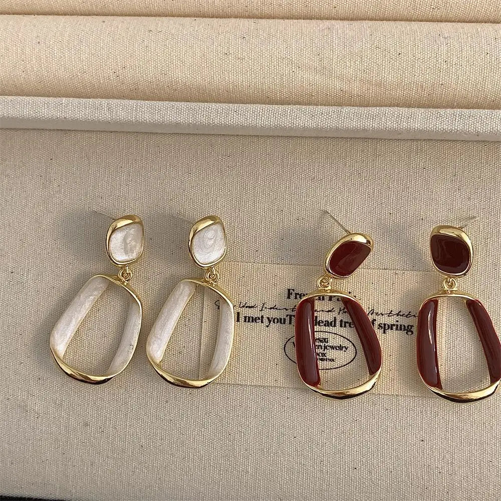 Wine White Square Dangle Drop Earrings for Women