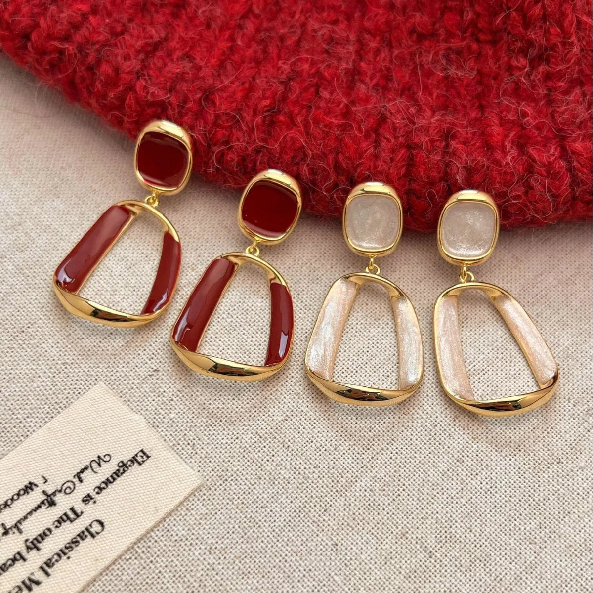 Wine White Square Dangle Drop Earrings for Women