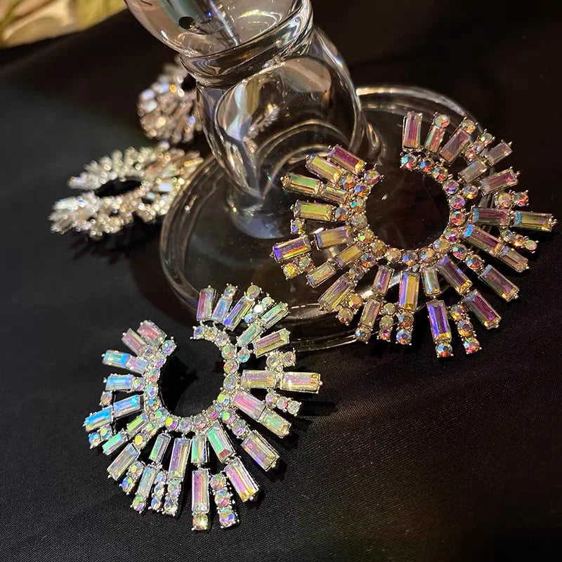 Trendy Crystal Earrings Large Hoop Earrings