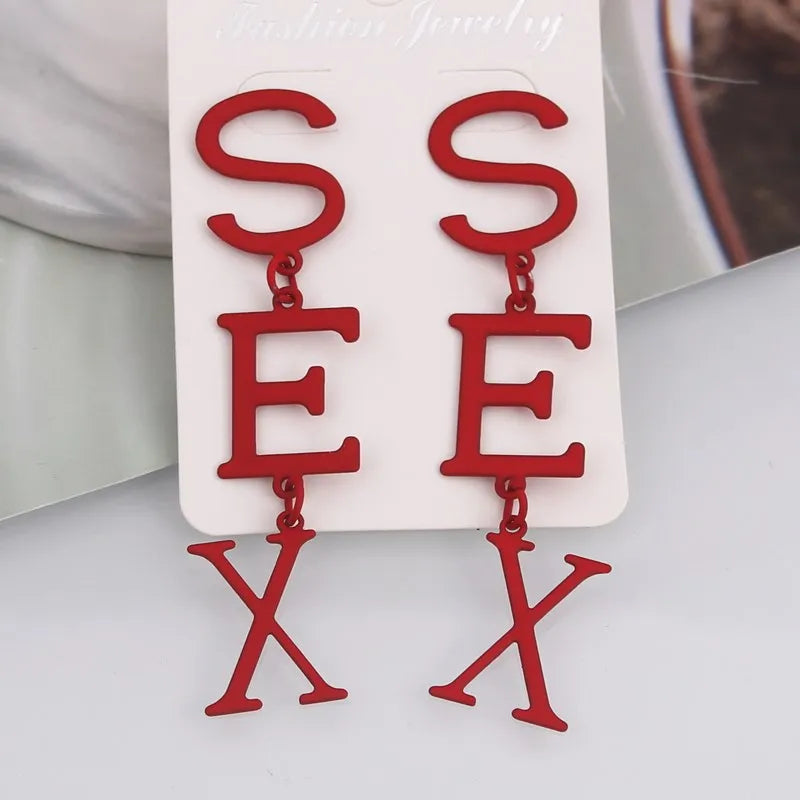 SEX Shape Dangle Earrings for Drop Earrings in Golden Silver  Black Red Green Color Jewelry