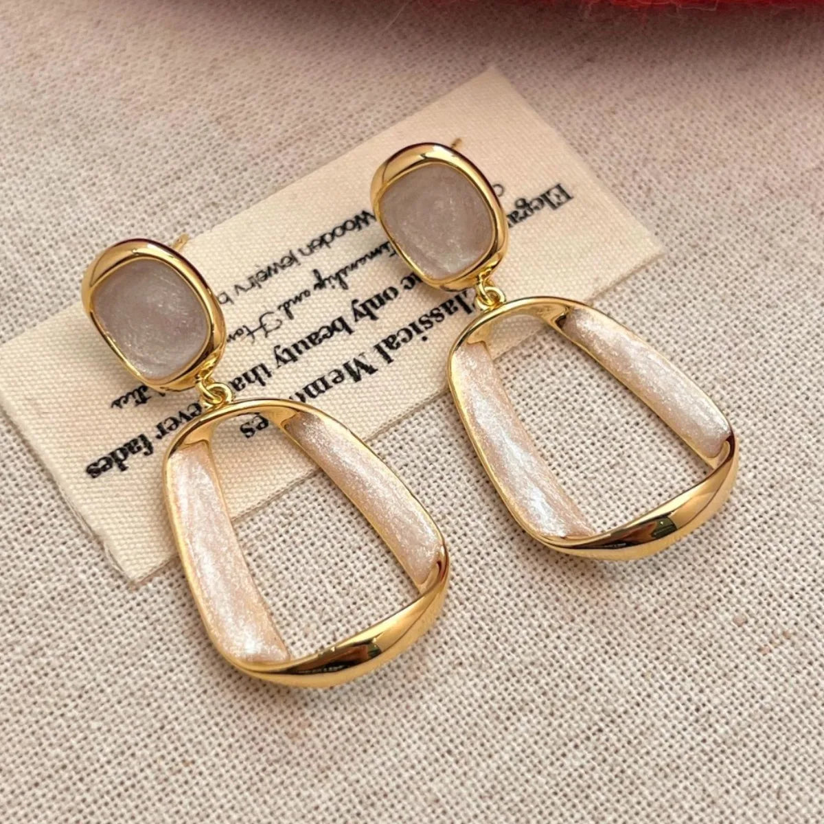 Wine White Square Dangle Drop Earrings for Women