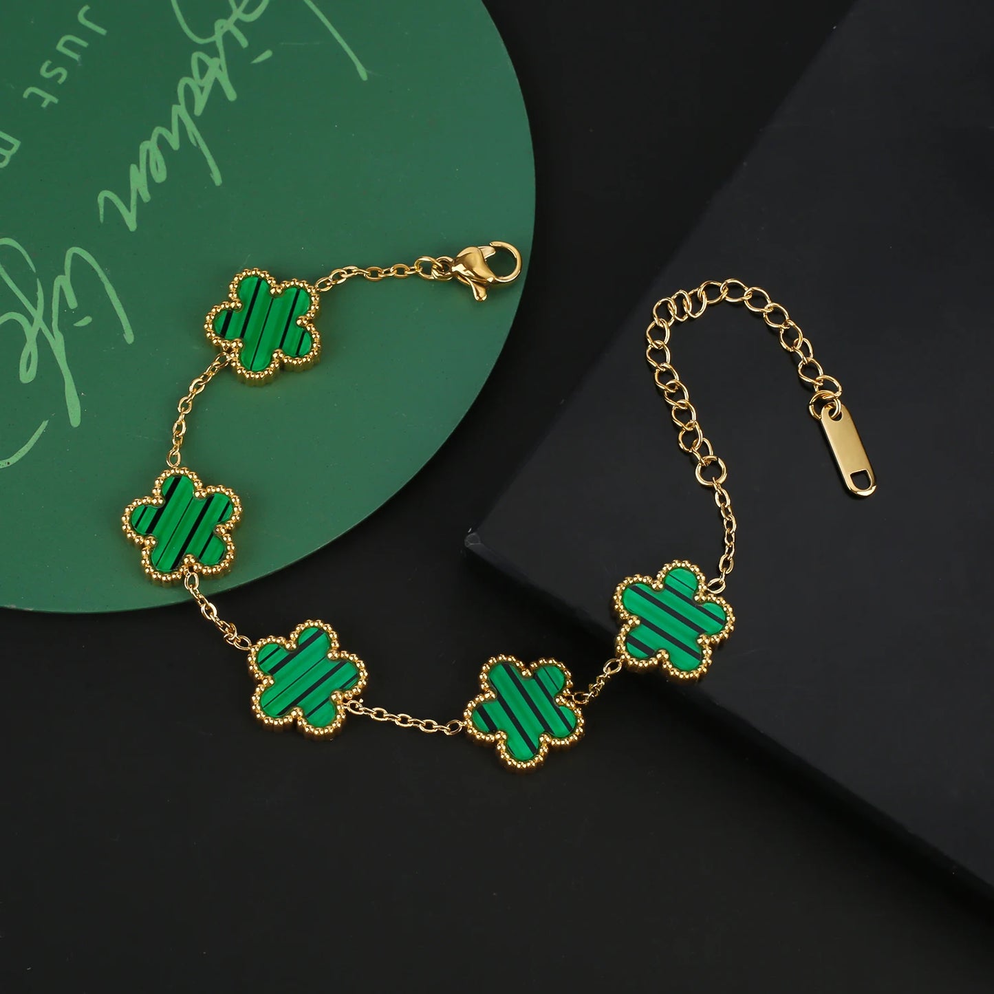 Stainless Steel Five Leaf Flower Clover Jewelry Set-Necklace, Bracelet, Earrings SET