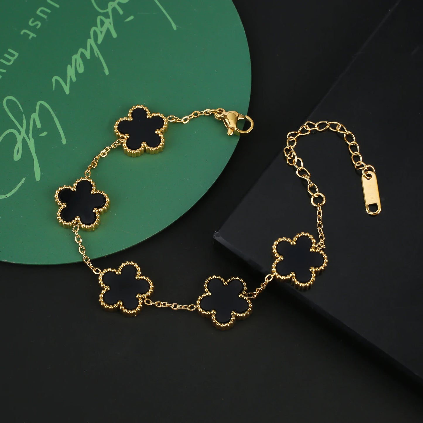 Stainless Steel Five Leaf Flower Clover Jewelry Set-Necklace, Bracelet, Earrings SET