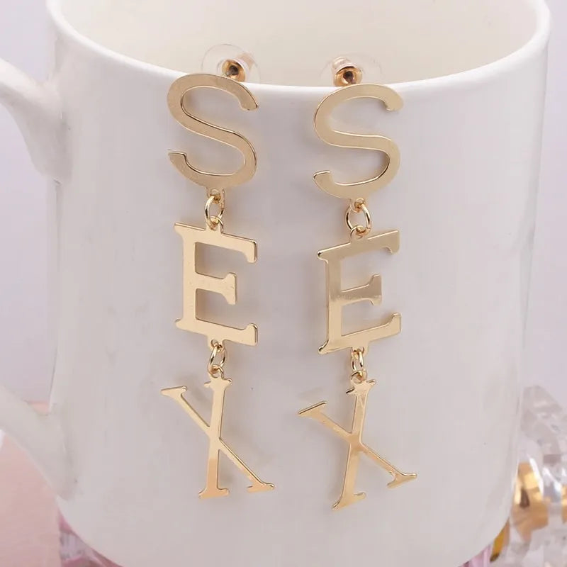 SEX Shape Dangle Earrings for Drop Earrings in Golden Silver  Black Red Green Color Jewelry