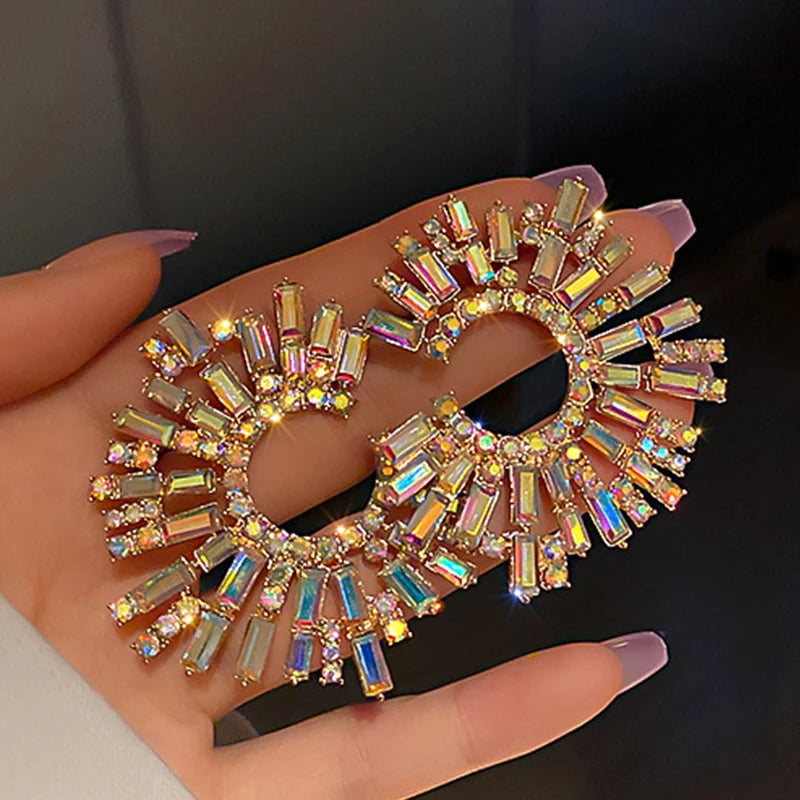 Trendy Crystal Earrings Large Hoop Earrings